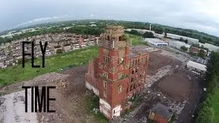 Flying Quadcopter over abandoned mill in Bamber Bridge