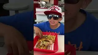 Can you finish a 10x10 burger ? secret menu at inn n out .  foodie challenge shorts .