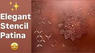 Stencil Patina Wall Art Tutorial with Gold Leaf Highlights | DIY Textured Painting🤩