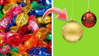 Переделайте обертку от конфет в новогодние украшения