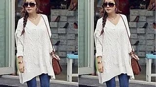 Женский свободный свитер. Women's V Neck Plus Loose Sweater