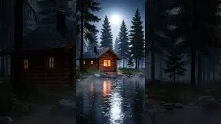 Moonlit Cabin by the Lake &ndash; Rain & Fireplace Ambience | Peaceful Rain Sounds for Sleep & Relaxation