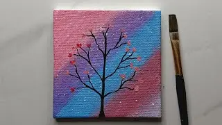 Simple but Beautiful Heart Blossoms Painting 🌺| Stunning Tree with Heart Flowers Painting