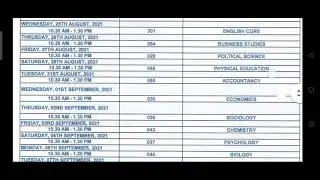 CBSE class 12th datesheet of compartment exam 2021
