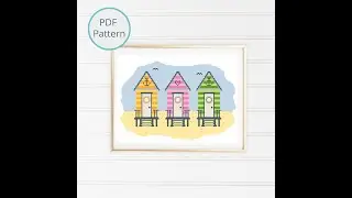 Colorful Beach Landscape with Beach Huts - Cross Stitch Pattern