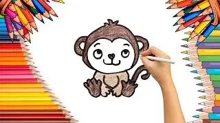 How To Draw cute Monkey Drawing, Painting & Coloring For Kids and Toddlers_ Child Art 🐋🌈🎨