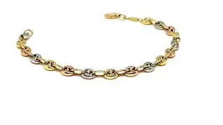 14k Yellow White And Rose Gold Mariner Link Bracelet, 7.25