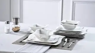 MALACASA Flora Marble Grey 12 Piece Dinnerware Set with Dinner & Soup Plates, Modern Home
