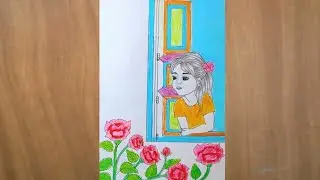 Drawing of a beautiful girl near the window || How to draw a cute girl set by step 