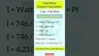 1 hp motor amps calculation, wire and mcb selection #shots
