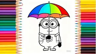 Minions and umbrela | drawing and coloring for kids and toddlers