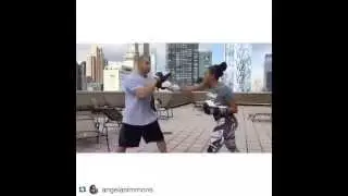 Angela Simmons Training with Coach Nelson Boxing Padwork