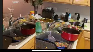 cleaning my kitchen after a long day of cooking African food