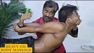 Traditional Heavy Oil Massage ASMR | Deep Tissue Back Massage, Head Massage | Neck & Spine Cracking