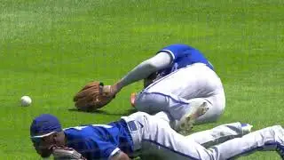 Matt Beaty exits after a collision in right field