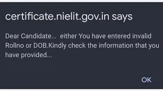 Either you have entered invalid rollno or DOB, CCC aug 22 certificate downloading problem.