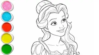 Cute Princess Belle Drawing for kids, Painting & Coloring for kids, Toddlers | Let's Draw Together