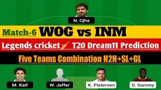 WOG vs INM Dream11 Prediction|Legends Cricket Dream Team|Legends league 2022|H2H+SL+GL| Match-06|