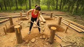 Talented Girl Builds Wooden Floor by Hand  - 30 Days Alone in the Deep Forest