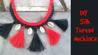 Diy silk thread tassel necklace || no tools required || how to make braided thread necklace at home