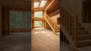 Sunlit Modern Interior with Wooden Staircase & Indoor Greenery #architecture #timelapsebuild