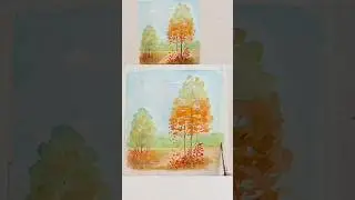 Cute Autumn Fall Красивая осень.Пейзаж Акварель #Shorts#Autumn#Landscape#Акварель#Watercolor#Пейзаж
