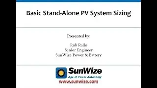 Basic Stand Alone PV System Sizing