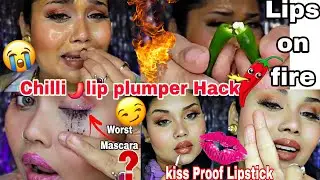 Chilli Lips Plumping Hack🌶️My Lips On Fire 🔥 Tried Worst Beauty Products❓