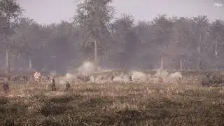 War of Rights scene: Union soldiers charge Rebel cannons head on