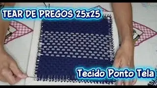 ✨ TEAR DE PREGOS 25x25: Tecido Ponto Tela em Blocos de Cor (Azul e Natural) - Passo a Passo