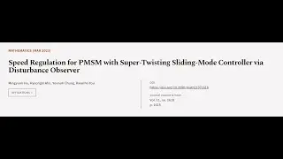 Speed Regulation for PMSM with Super-Twisting Sliding-Mode Controller via Disturbance... | RTCL.TV