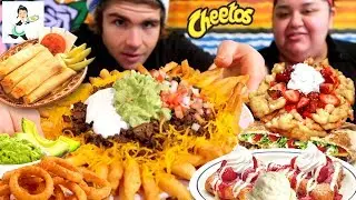 Huge Mexican Foodie Mukbang! Carne Asada Onion Rings, Cheese Shell Tacos + Torta, Flamin Hot Sopes +