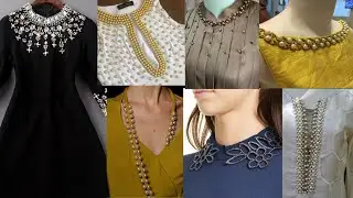 ❣️Trendy pearl,Beads and stone work neck designs for Dresses/Neck Designs with pearl and laces