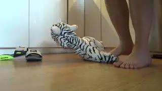 Barefoot and Nike Air Max 90 slides stomp, trample and destroy plush / stuffed animal
