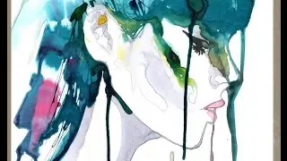 Woman's face speed painting ink drip technique