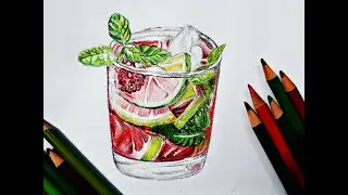 how to draw a glass of lemonade | colored pencil drawing | lemonade glass drawing | كيفية رسم كوب