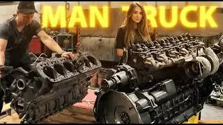 ASSEMBLY OF A 12-L 460 HP MAN D2866 ENGINE FROM 1992 MADE IN GERMANY