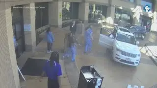Surveillance video shows a father pulling up at a hospital before delivering his baby himself