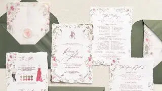 johannes & renia | tropical wildflowers wedding invitations in forest green and shades of pink 
