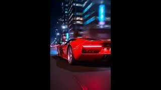 A red supercar speeding through a neon city at night #shorts