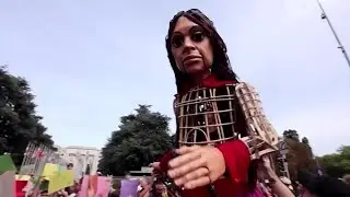 Puppet makes cross-Europe trek to support child refugees