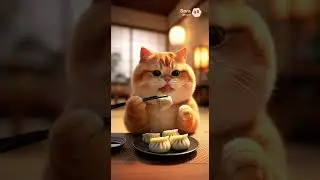 Chubby orange cat  eating  Dumpling #orangecat #cat #food
