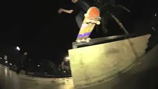 Ben Walters skating the Berrics Westchester Plaza at night.