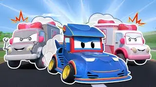 Oh, Amber y Robot AMBULANCIA se vuelven locas, Super CAMION de CARRERAS al rescate - Auto de Rescate