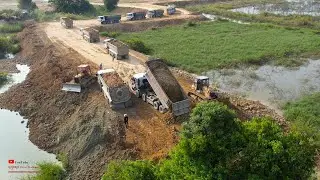 Fantastic Showing Bigger Project And Talented Skills Controller Playing Dozer Moving Slope In Water