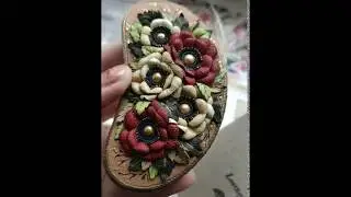 Hair clip made of genuine leather with golden pearls, french clip