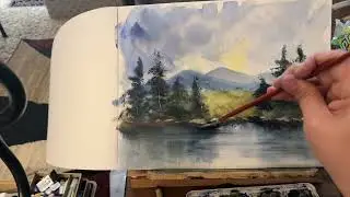 Watercolor landscape painting reflections and using Canson Graduate paper