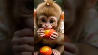 Baby monkey eating rambutan 😋😁