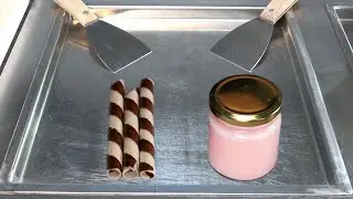 ASMR - how to make chocolate wafer with strawberry ice cream rolls | Satisfied Food ASMR