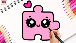 How to Draw a Cute Puzzle Piece 🧩 | Easy Kawaii Drawing for Kids